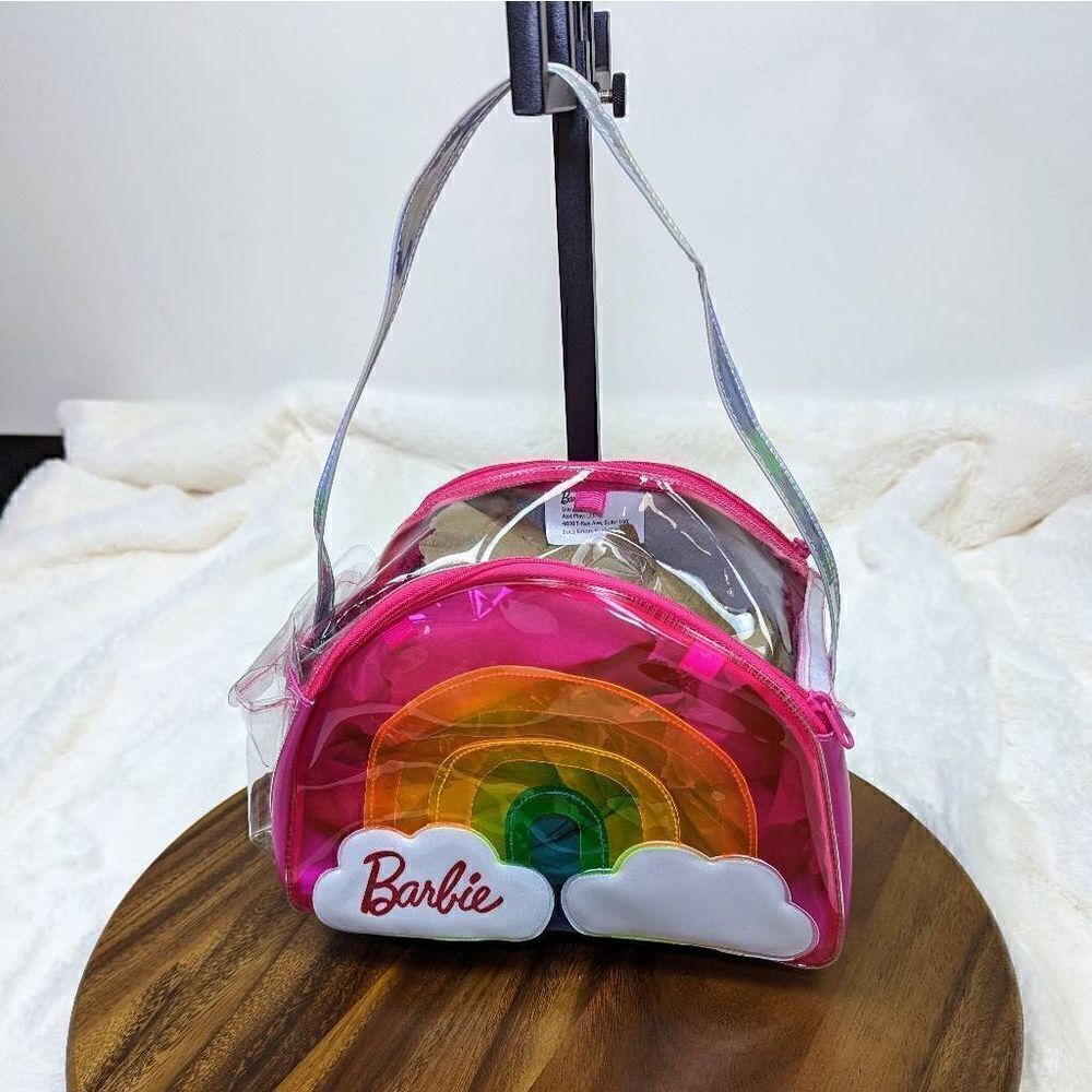 Barbie Kids Rainbow Cloud Play Purse Zip Closure Fun Clear Pink